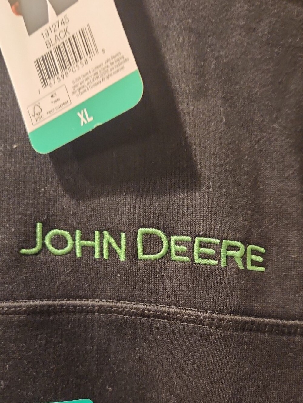 John Deere Black Half-Zip Men’s Hoodie with Green Logo - Picture 2 of 6